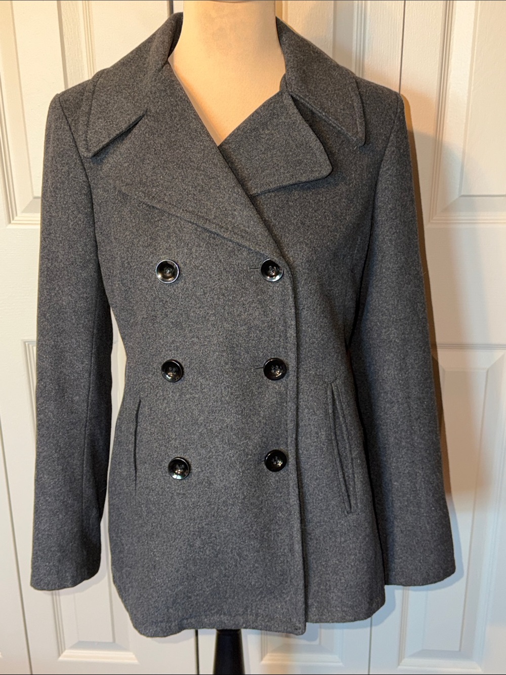 New York & Company Gray Wool Blend Peacoat Double Breasted Women's Size Small